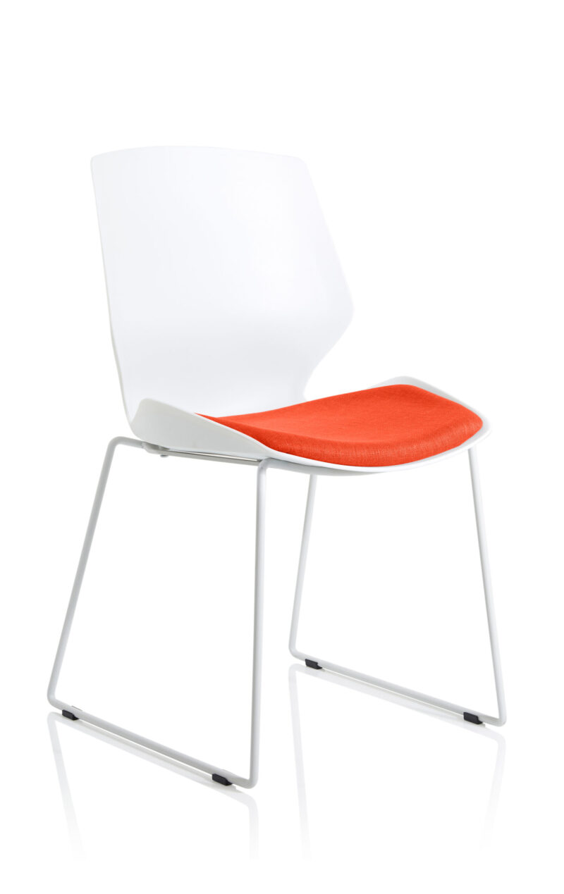 Verona Sled White Frame Fabric Seat Visitor Chair - Image 15
