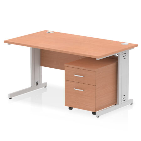 Surge 1400mm Cable Managed Straight Desk With Mobile Pedestal
