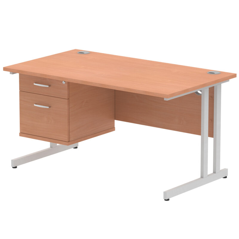 Surge 1400mm Cantilever Straight Desk With Single Fixed Pedestal - Image 60