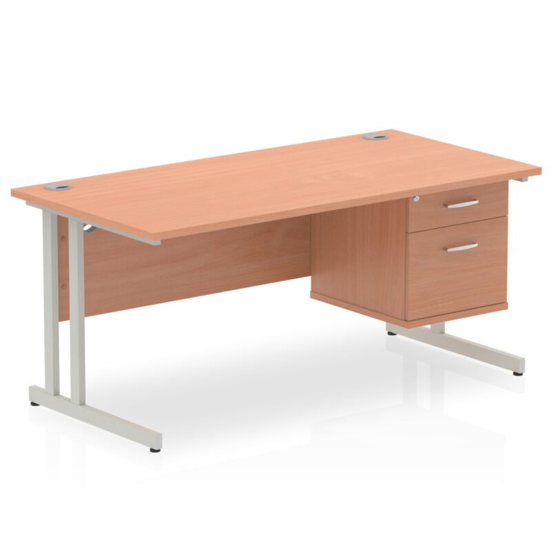 Surge 1600mm Cantilever Straight Desk With Single Fixed Pedestal - Image 24