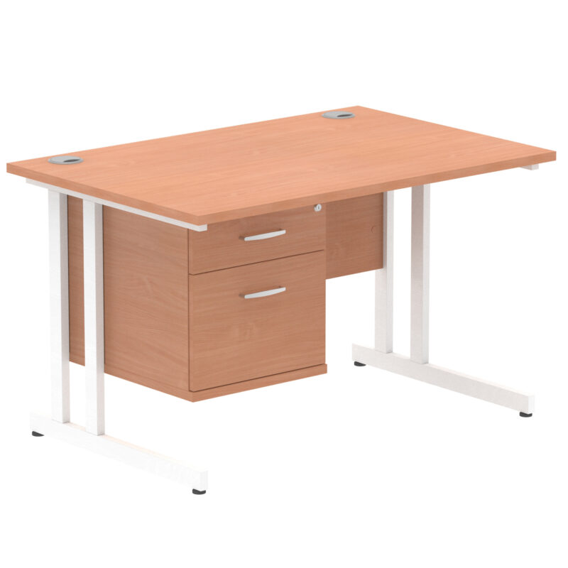 Surge 1200mm Cantilever Straight Desk With Single Fixed Pedestal - Image 3