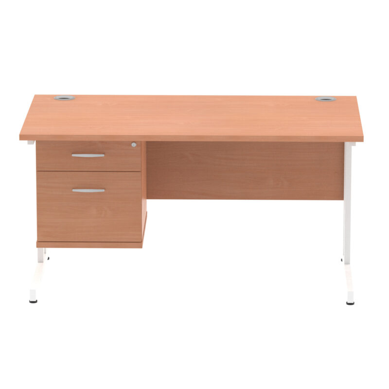 Surge 1400mm Cantilever Straight Desk With Single Fixed Pedestal - Image 2