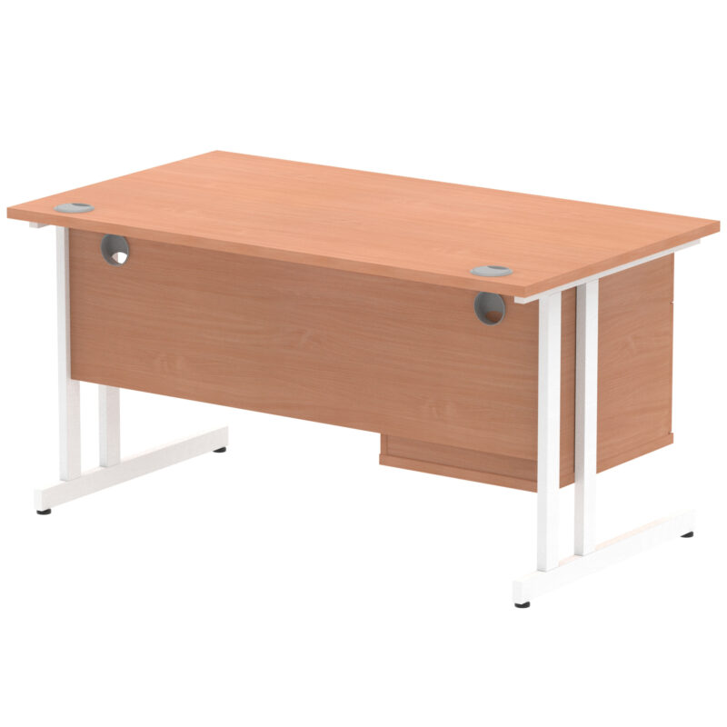 Surge 1400mm Cantilever Straight Desk With Single Fixed Pedestal - Image 5