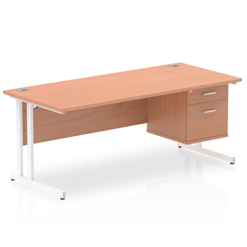 Surge 1800mm Cantilever Straight Desk With Single Fixed Pedestal - Image 2