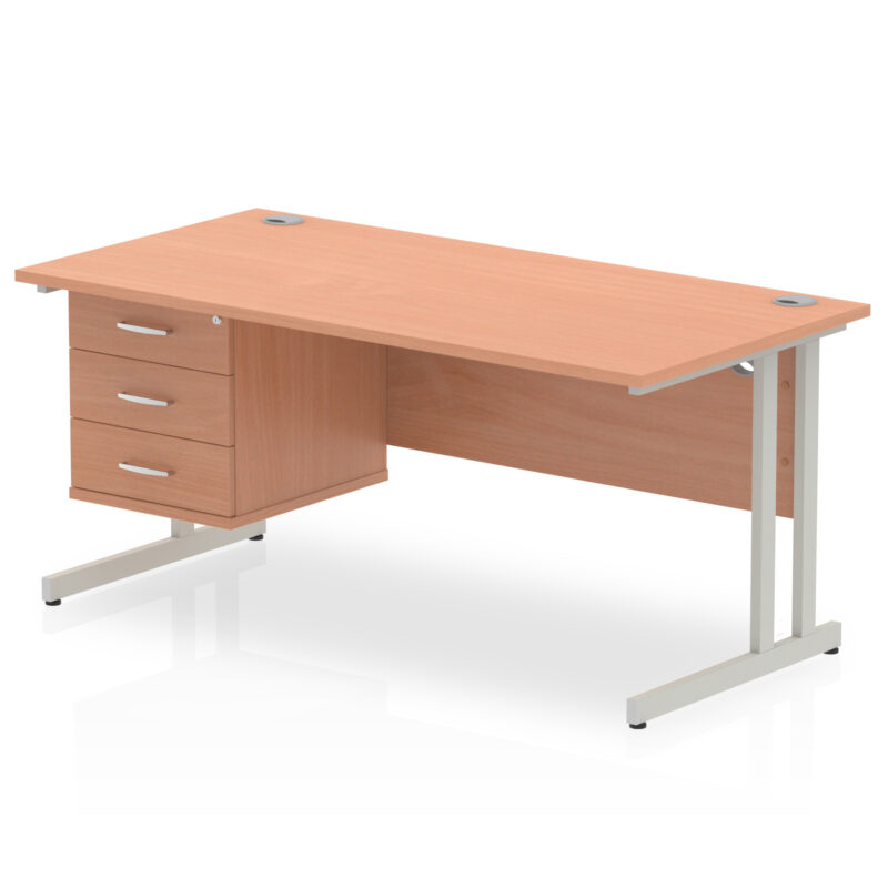 Surge 1600mm Cantilever Straight Desk With Single Fixed Pedestal - Image 25