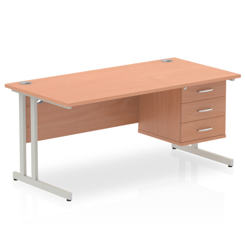 Surge 1600mm Cantilever Straight Desk With Single Fixed Pedestal - Image 26