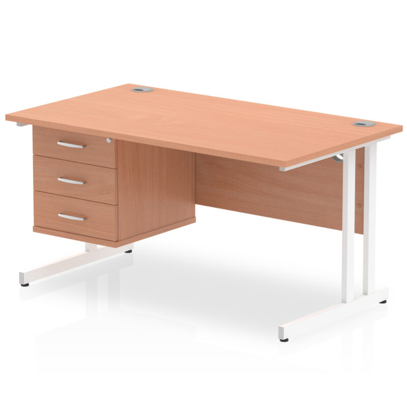 Surge 1400mm Cantilever Straight Desk With Single Fixed Pedestal - Image 9