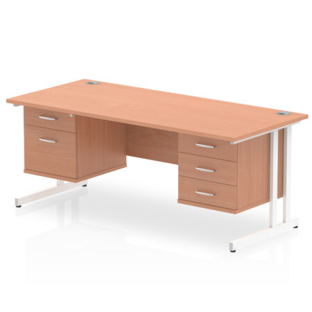 Surge 1600mm Cantilever Straight Desk With Two Fixed Pedestal