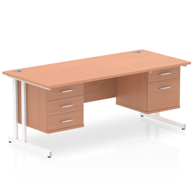 Surge 1800mm Cantilever Straight Desk With Two Fixed Pedestal - Image 2