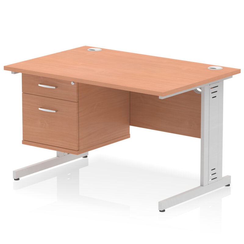 Surge 1200mm Cable Managed Straight Desk With Single Fixed Pedestal