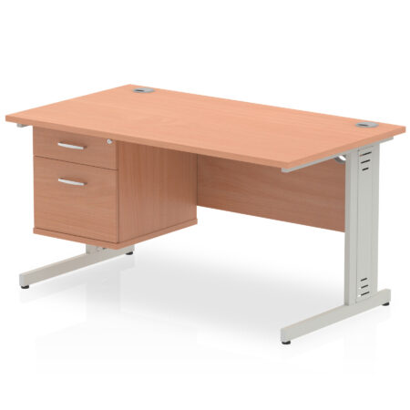Surge 1400mm Cable Managed Straight Desk With Single Fixed Pedestal