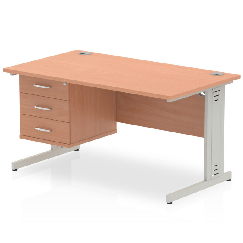 Surge 1400mm Cable Managed Straight Desk With Single Fixed Pedestal - Image 3