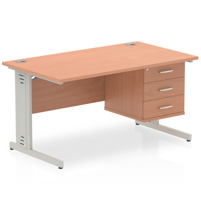 Surge 1400mm Cable Managed Straight Desk With Single Fixed Pedestal - Image 4