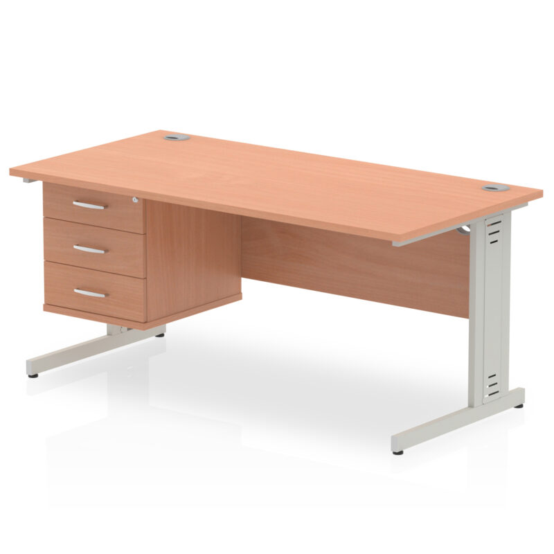 Surge 1600mm Cable Managed Straight Desk With Single Fixed Pedestal - Image 3