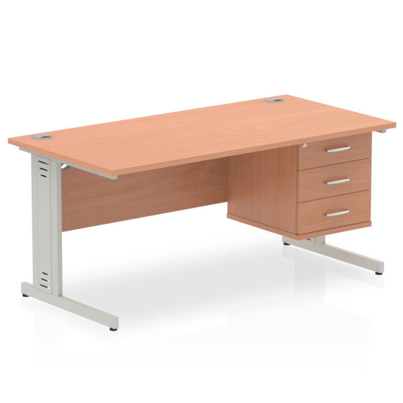 Surge 1600mm Cable Managed Straight Desk With Single Fixed Pedestal - Image 4