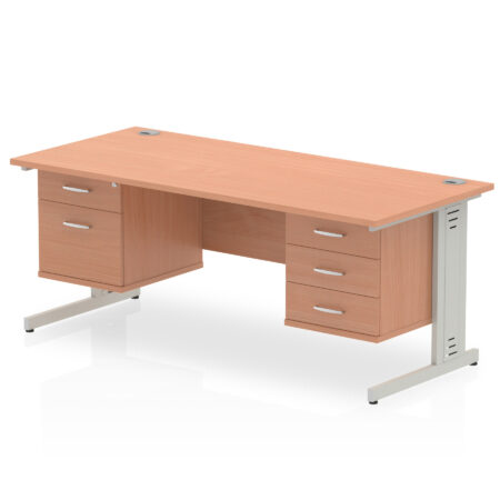 Surge 1600mm Cable Managed Straight Desk With Two Fixed Pedestal