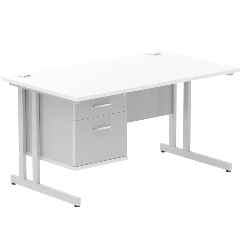 Surge 1400mm Cantilever Straight Desk With Single Fixed Pedestal - Image 111