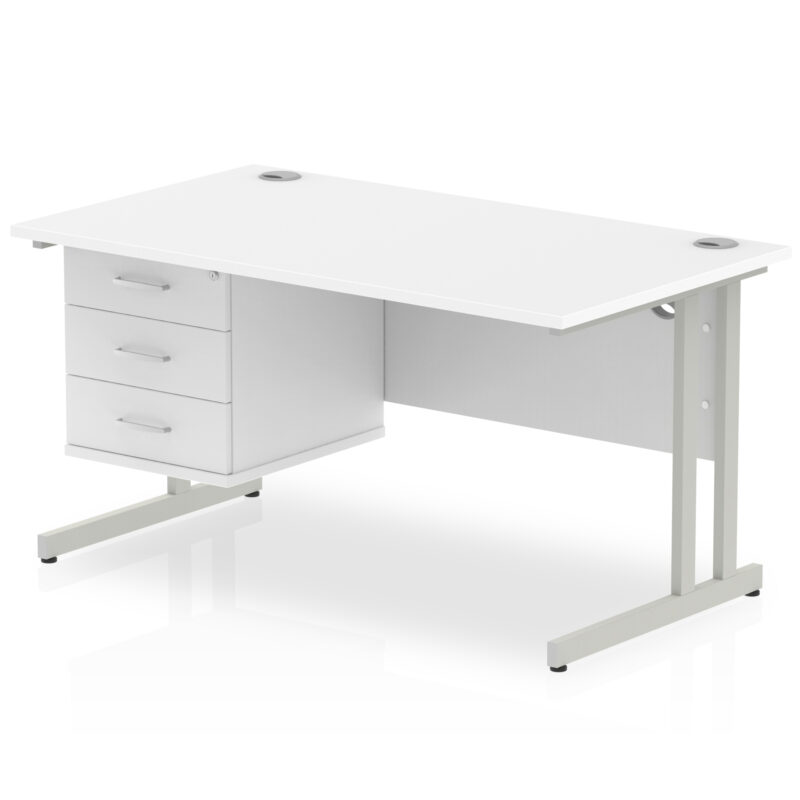 Surge 1400mm Cantilever Straight Desk With Single Fixed Pedestal - Image 117