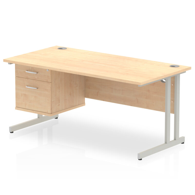 Surge 1600mm Cantilever Straight Desk With Single Fixed Pedestal - Image 29