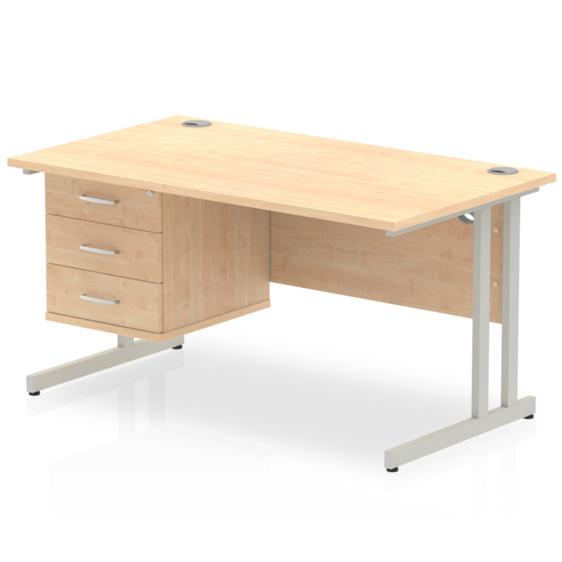 Surge 1400mm Cantilever Straight Desk With Single Fixed Pedestal - Image 87
