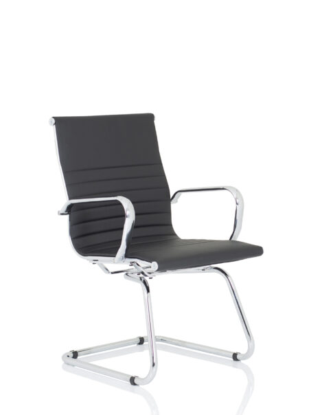Orleans Black Leather Cantilever Visitor Chair with Arms