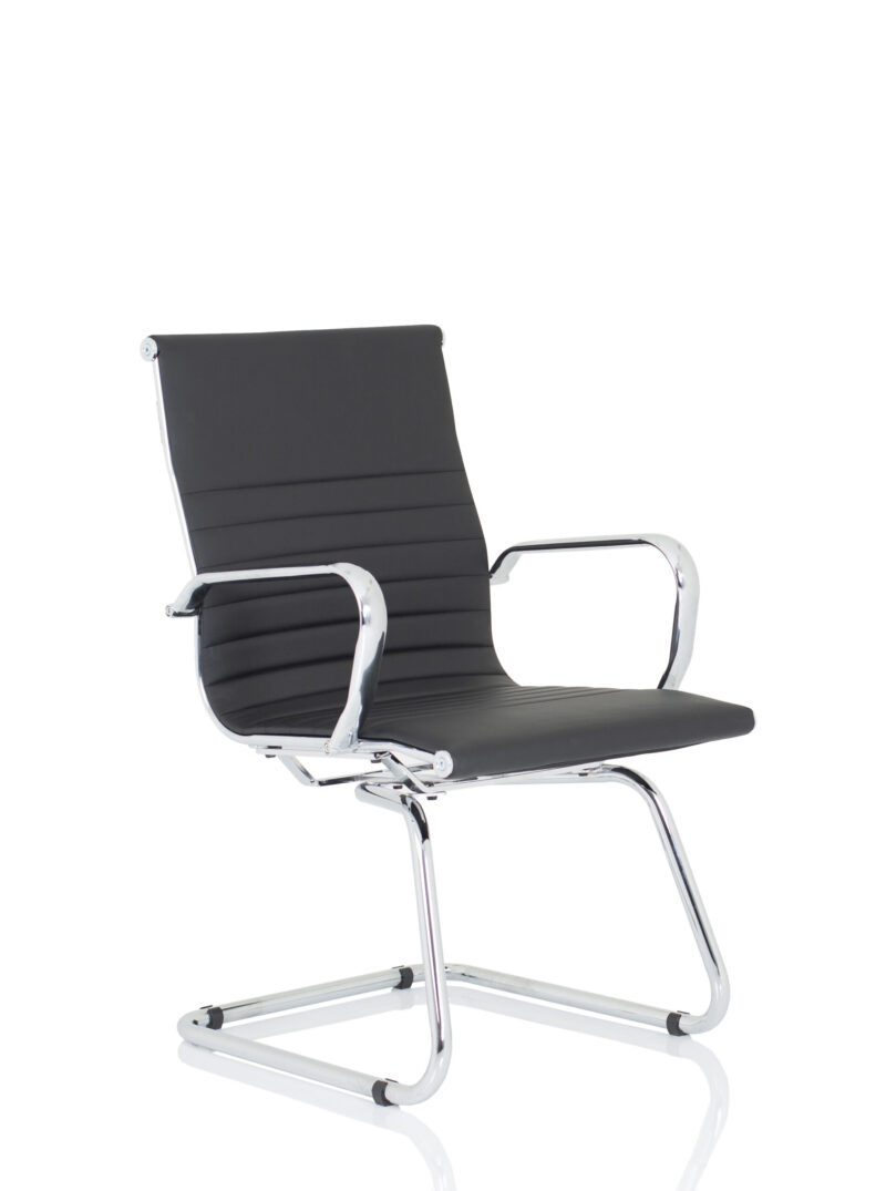 Orleans Black Leather Cantilever Visitor Chair with Arms