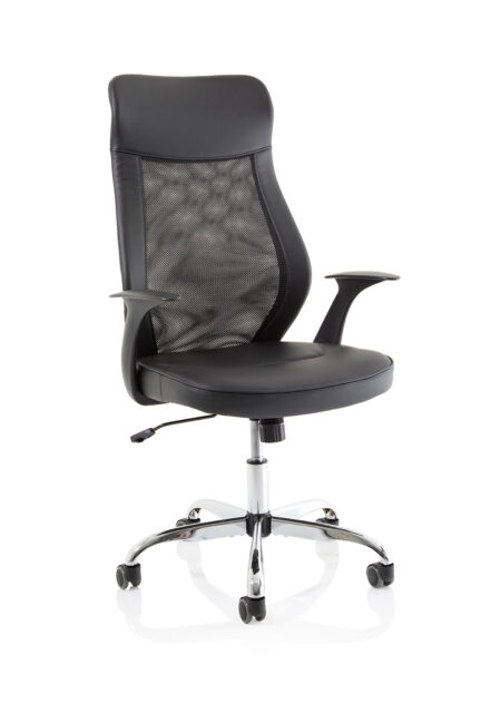 Cove High Mesh Back Task Operator Black Leather Office Chair with Arms