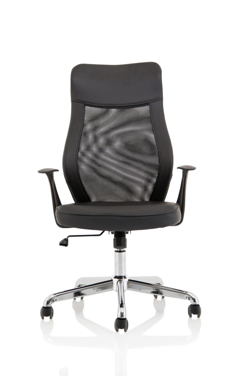 Cove High Mesh Back Task Operator Black Leather Office Chair with Arms - Image 2