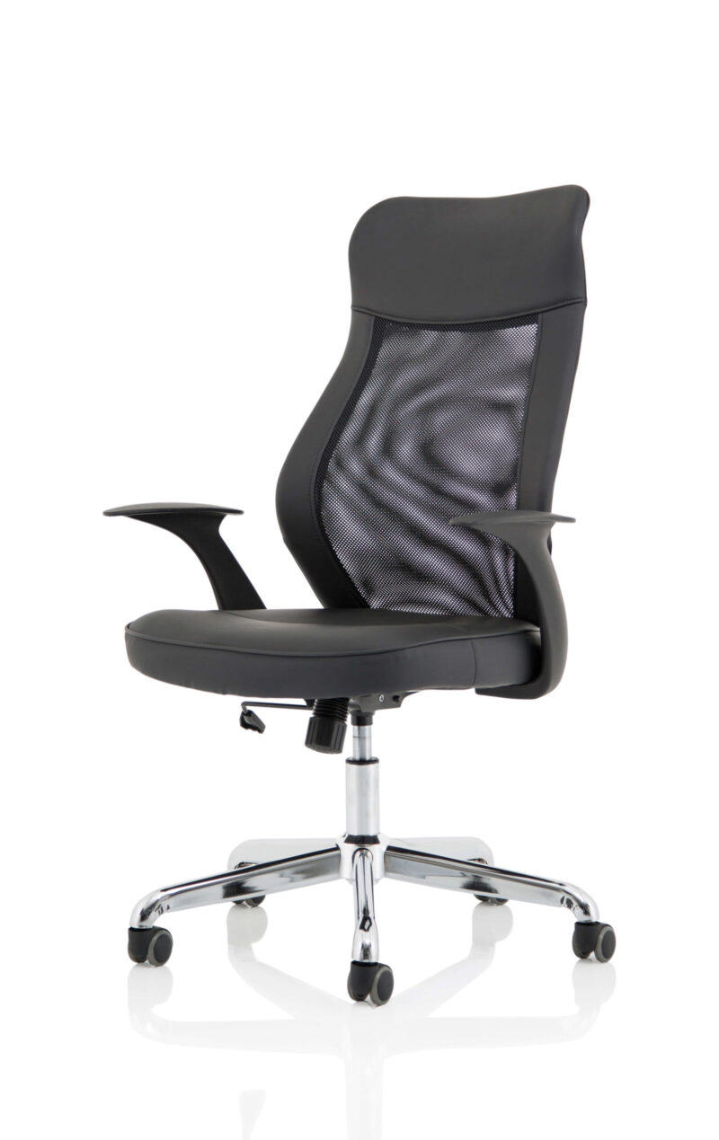 Cove High Mesh Back Task Operator Black Leather Office Chair with Arms - Image 3