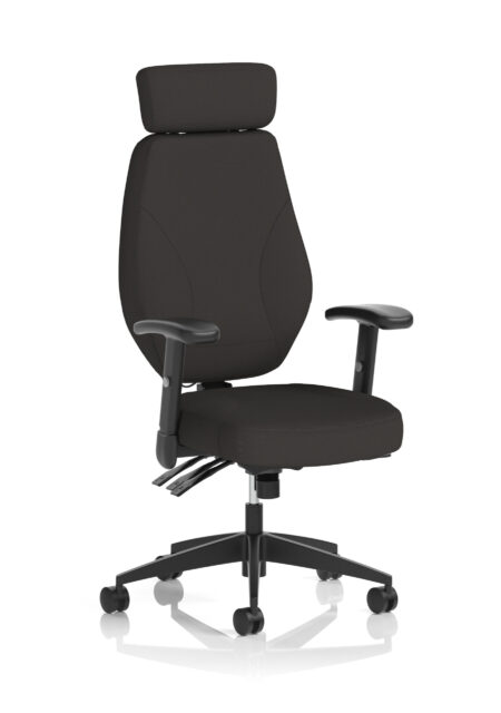 Syntra High Back Black Fabric Ergonomic Task Operator Office Chair with Arms and Headrest
