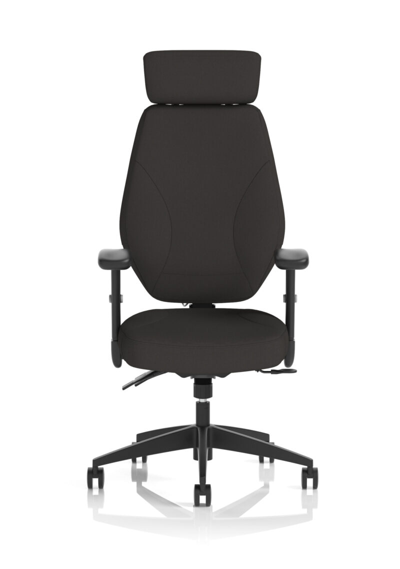 Syntra High Back Black Fabric Ergonomic Task Operator Office Chair with Arms and Headrest - Image 2