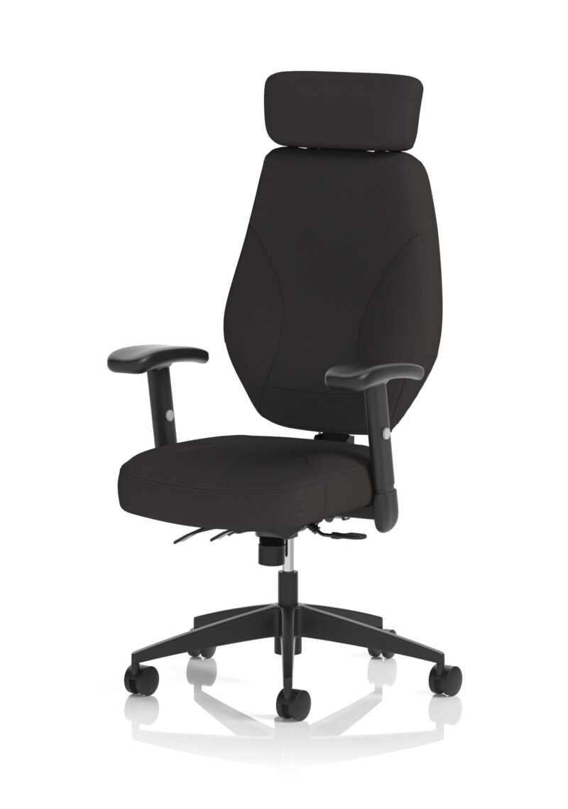 Syntra High Back Black Fabric Ergonomic Task Operator Office Chair with Arms and Headrest - Image 3