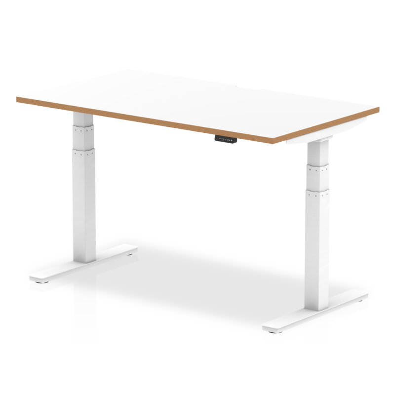 Kotto Air Height Adjustable Desk White Top Natural Wood Edge White Frame - Image 2