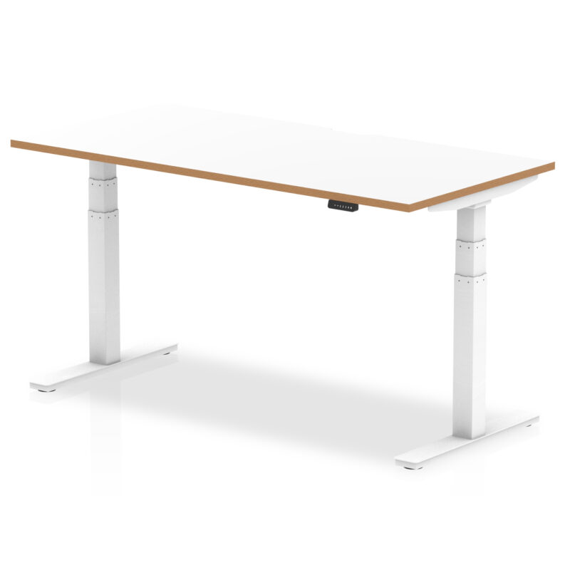 Kotto Air Height Adjustable Desk White Top Natural Wood Edge White Frame - Image 3
