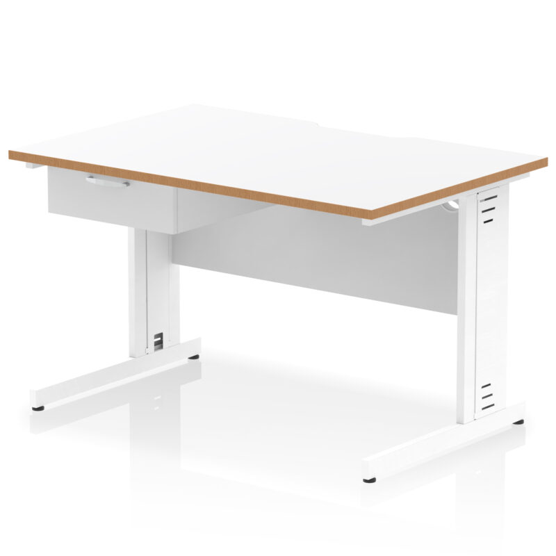 Surge Scalloped Edge Cable Managed Straight Desk With Single One Drawer Fixed Pedestal - Image 37
