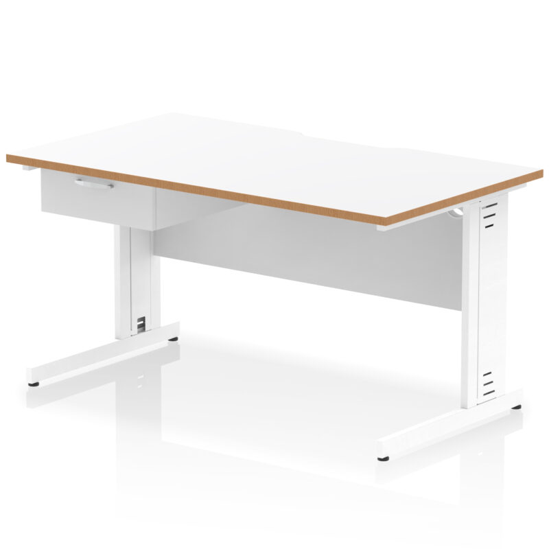 Surge Scalloped Edge Cable Managed Straight Desk With Single One Drawer Fixed Pedestal - Image 38