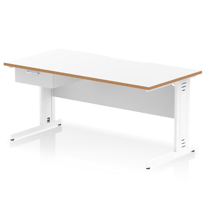 Surge Scalloped Edge Cable Managed Straight Desk With Single One Drawer Fixed Pedestal - Image 39