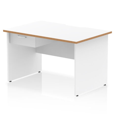Surge Scalloped Edge Panel End Straight Desk Frame With Single One Drawer Fixed Pedestal