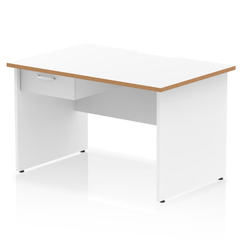 Surge Scalloped Edge Panel End Straight Desk Frame With Single One Drawer Fixed Pedestal