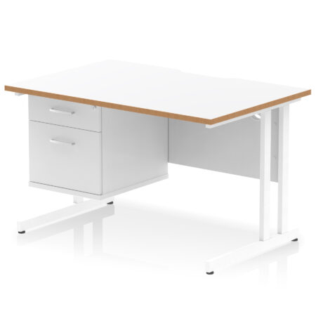 Surge Scalloped Edge 1200mm Cantilever Straight Desk With Single Fixed Pedestal