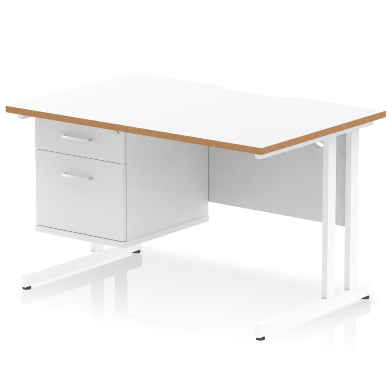 Surge Scalloped Edge 1200mm Cantilever Straight Desk With Single Fixed Pedestal