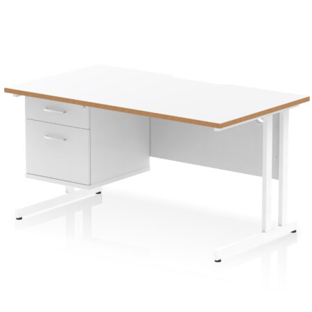 Surge Scalloped Edge 1400mm Cantilever Straight Desk With Single Fixed Pedestal