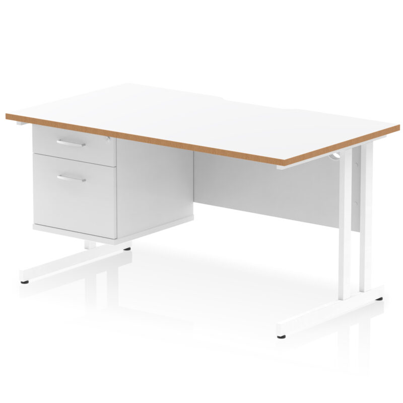 Surge Scalloped Edge 1400mm Cantilever Straight Desk With Single Fixed Pedestal