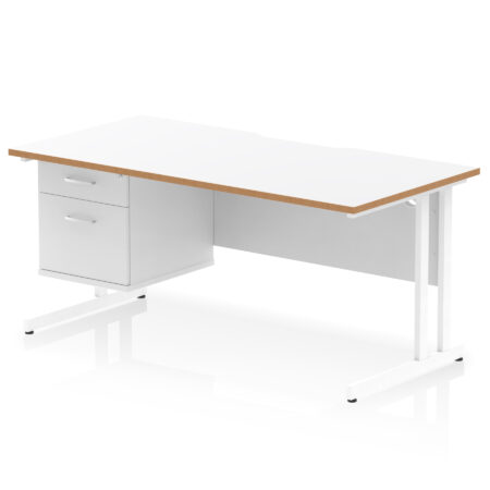Surge Scalloped Edge 1600mm Cantilever Straight Desk With Single Fixed Pedestal