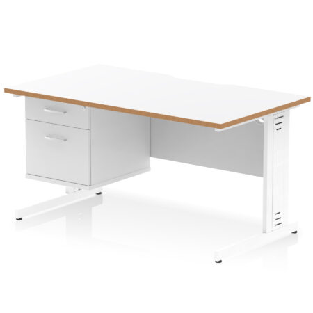 Surge Scalloped Edge 1400mm Cable Managed Straight Desk With Single Fixed Pedestal