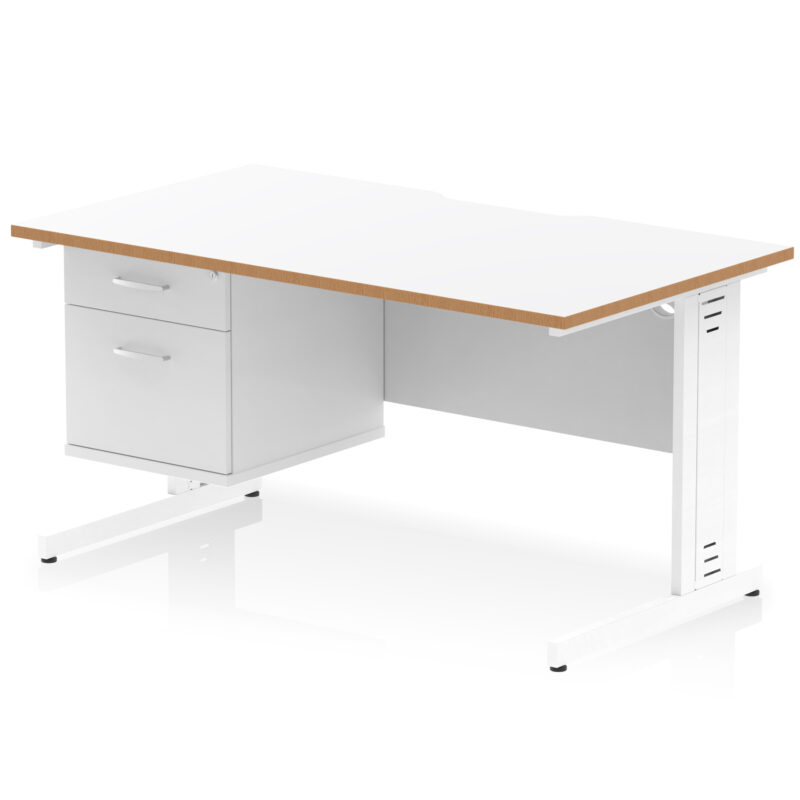 Surge Scalloped Edge 1400mm Cable Managed Straight Desk With Single Fixed Pedestal