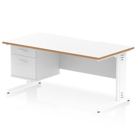 Surge Scalloped Edge 1600mm Cable Managed Straight Desk With Single Fixed Pedestal