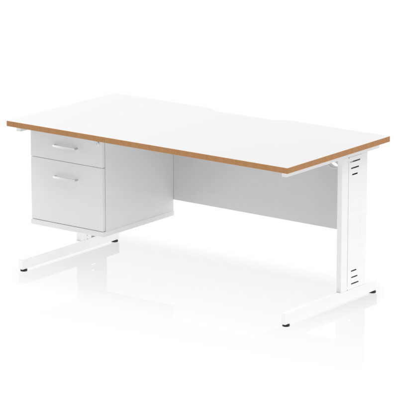 Surge Scalloped Edge 1600mm Cable Managed Straight Desk With Single Fixed Pedestal