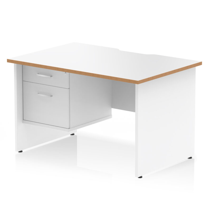 Surge Scalloped Edge 1200mm Panel End Straight Desk With Single Fixed Pedestal