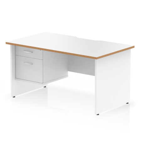 Surge Scalloped Edge 1400mm Panel End Straight Desk With Single Fixed Pedestal